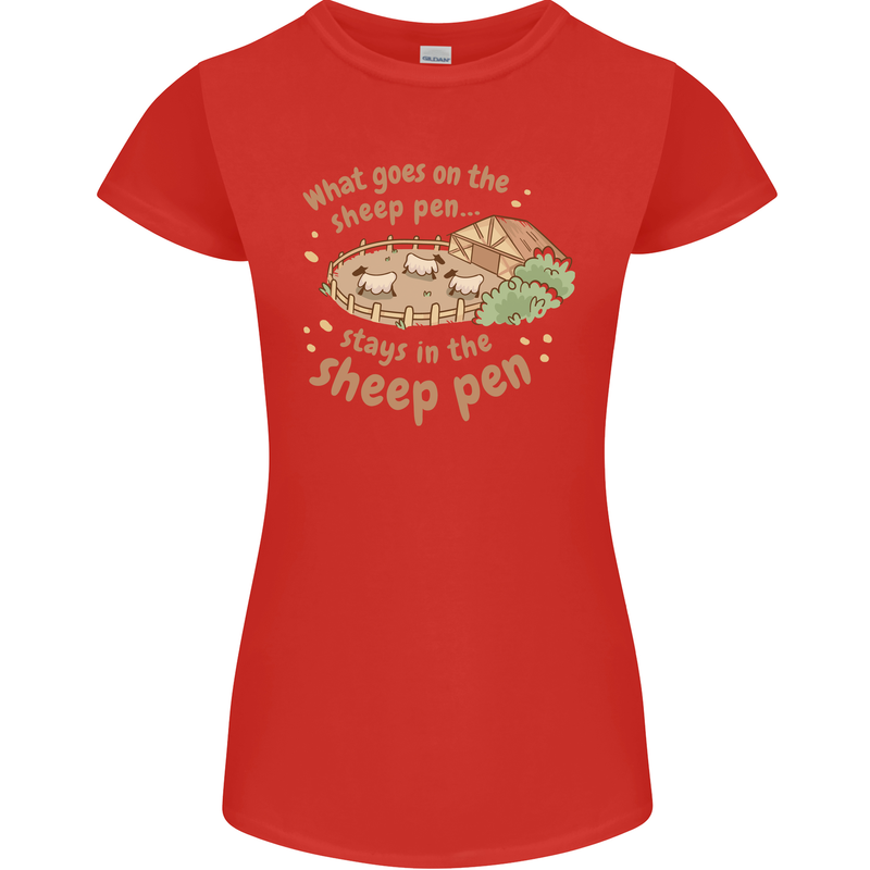 What Goes On In the Sheep Pen Farming Womens Petite Cut T-Shirt Red