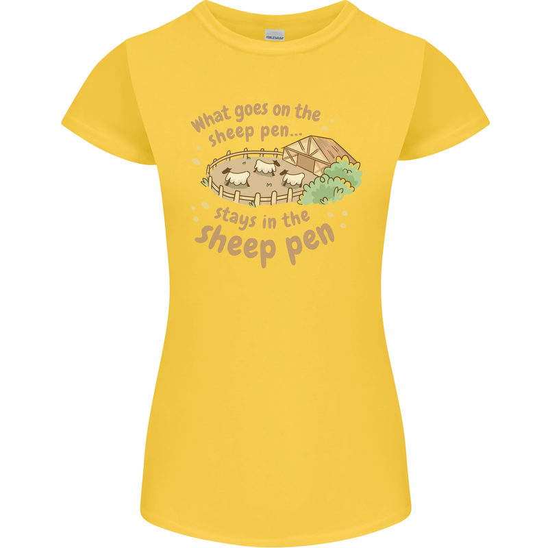 What Goes On In the Sheep Pen Farming Womens Petite Cut T-Shirt Yellow