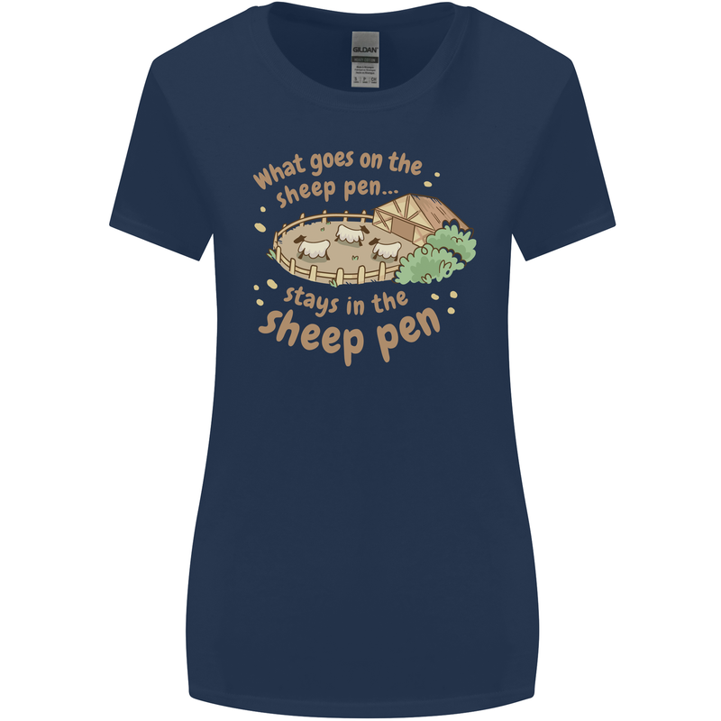 What Goes On In the Sheep Pen Farming Womens Wider Cut T-Shirt Navy Blue
