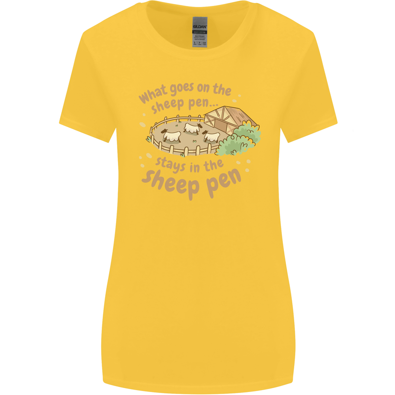 What Goes On In the Sheep Pen Farming Womens Wider Cut T-Shirt Yellow
