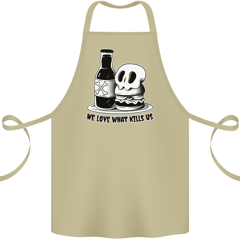 What We Love Kills Us Burger Food Skull Cotton Apron 100% Organic Khaki