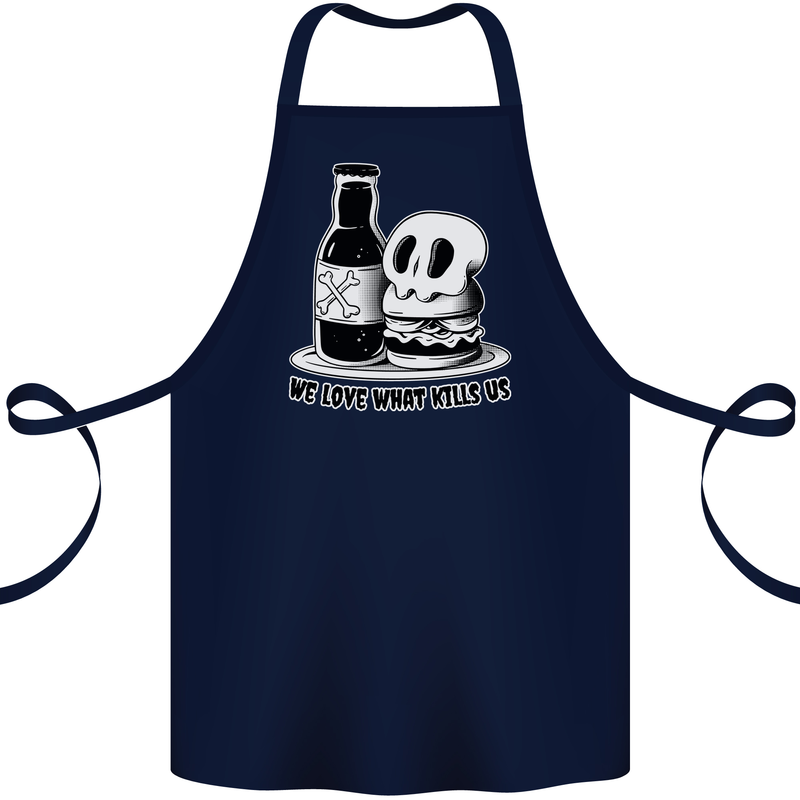 What We Love Kills Us Burger Food Skull Cotton Apron 100% Organic Navy Blue