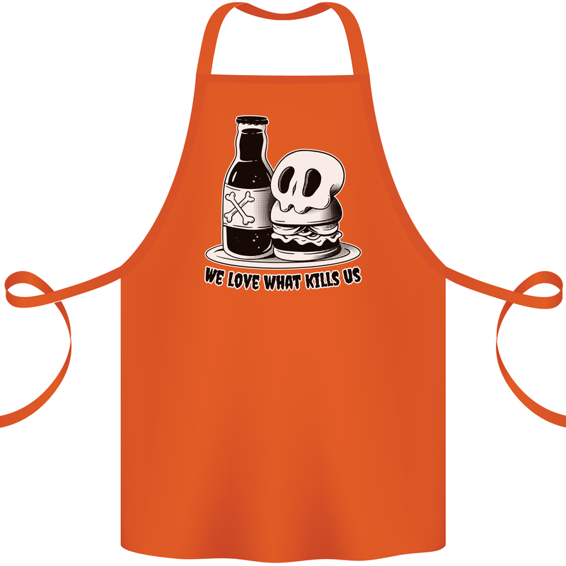 What We Love Kills Us Burger Food Skull Cotton Apron 100% Organic Orange
