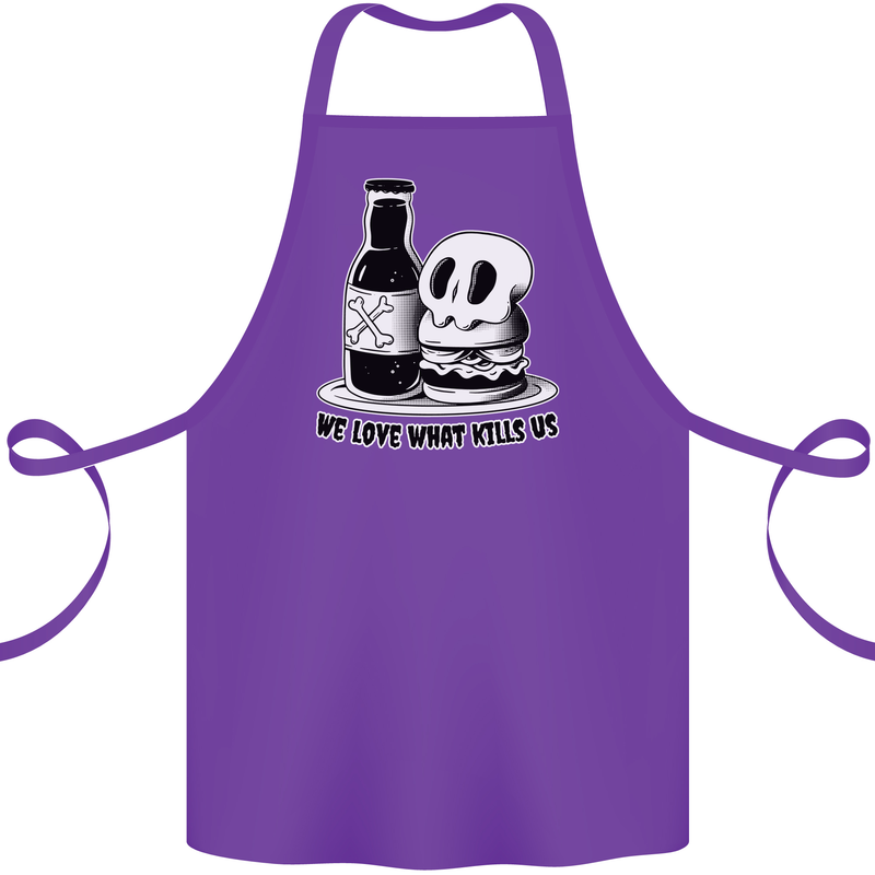 What We Love Kills Us Burger Food Skull Cotton Apron 100% Organic Purple