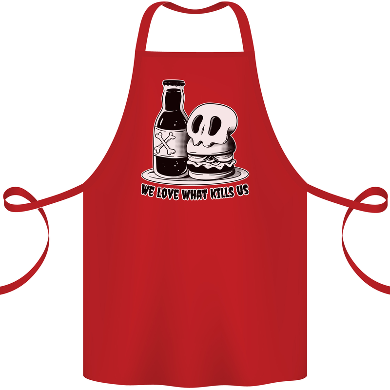 What We Love Kills Us Burger Food Skull Cotton Apron 100% Organic Red