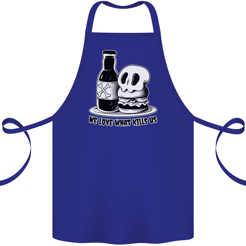 What We Love Kills Us Burger Food Skull Cotton Apron 100% Organic Royal Blue
