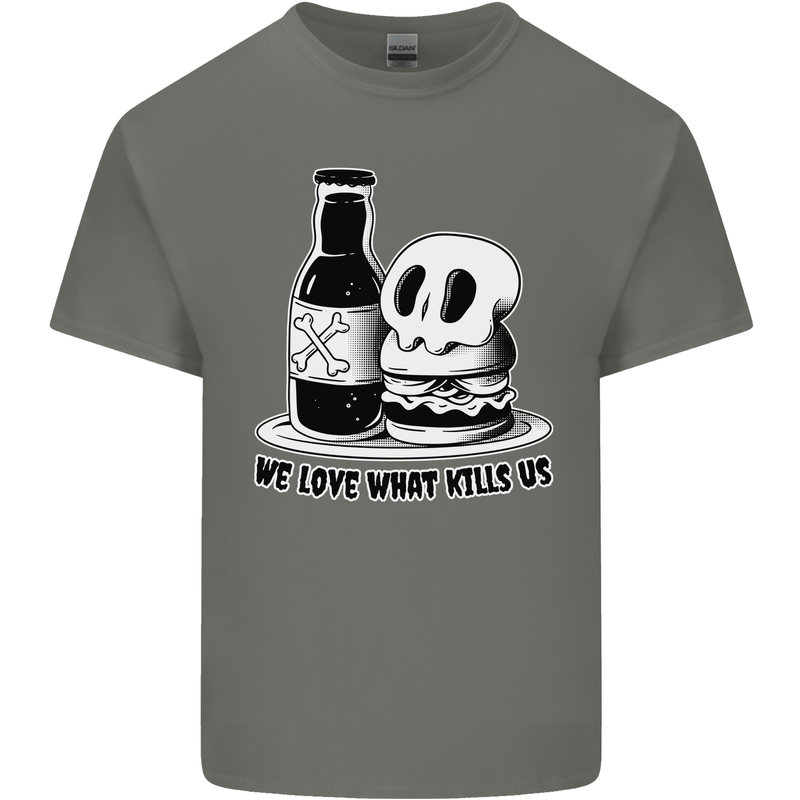What We Love Kills Us Burger Food Skull Mens Cotton T-Shirt Tee Top Charcoal