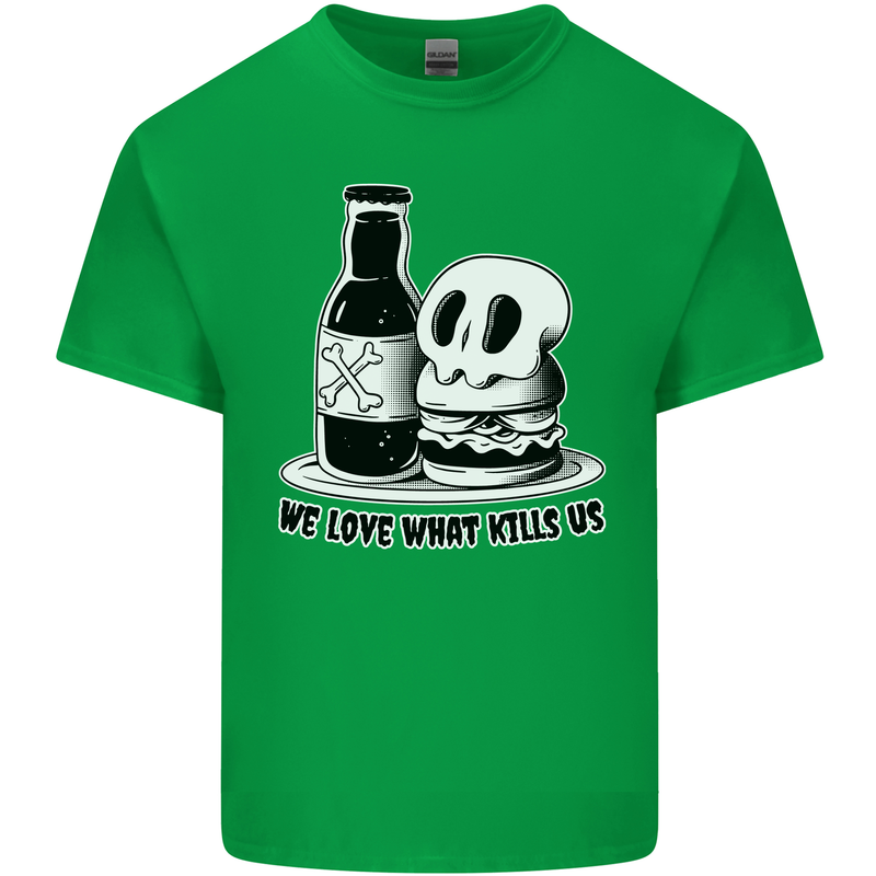 What We Love Kills Us Burger Food Skull Mens Cotton T-Shirt Tee Top Irish Green