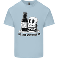 What We Love Kills Us Burger Food Skull Mens Cotton T-Shirt Tee Top Light Blue