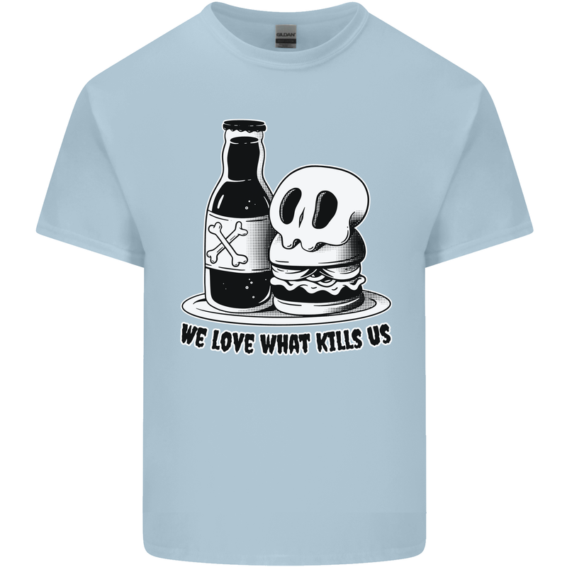 What We Love Kills Us Burger Food Skull Mens Cotton T-Shirt Tee Top Light Blue