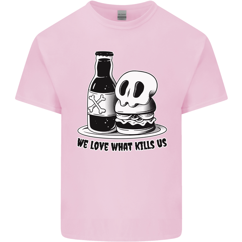 What We Love Kills Us Burger Food Skull Mens Cotton T-Shirt Tee Top Light Pink