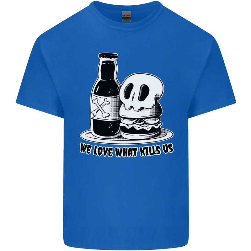 What We Love Kills Us Burger Food Skull Mens Cotton T-Shirt Tee Top Royal Blue