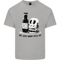 What We Love Kills Us Burger Food Skull Mens Cotton T-Shirt Tee Top Sports Grey