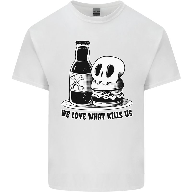 What We Love Kills Us Burger Food Skull Mens Cotton T-Shirt Tee Top White