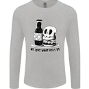 What We Love Kills Us Burger Food Skull Mens Long Sleeve T-Shirt Sports Grey