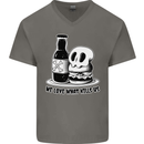 What We Love Kills Us Burger Food Skull Mens V-Neck Cotton T-Shirt Charcoal