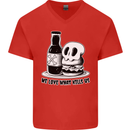 What We Love Kills Us Burger Food Skull Mens V-Neck Cotton T-Shirt Red