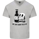What We Love Kills Us Burger Food Skull Mens V-Neck Cotton T-Shirt Sports Grey