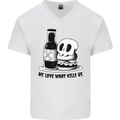 What We Love Kills Us Burger Food Skull Mens V-Neck Cotton T-Shirt White