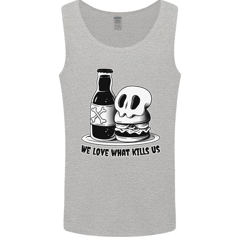 What We Love Kills Us Burger Food Skull Mens Vest Tank Top Sports Grey