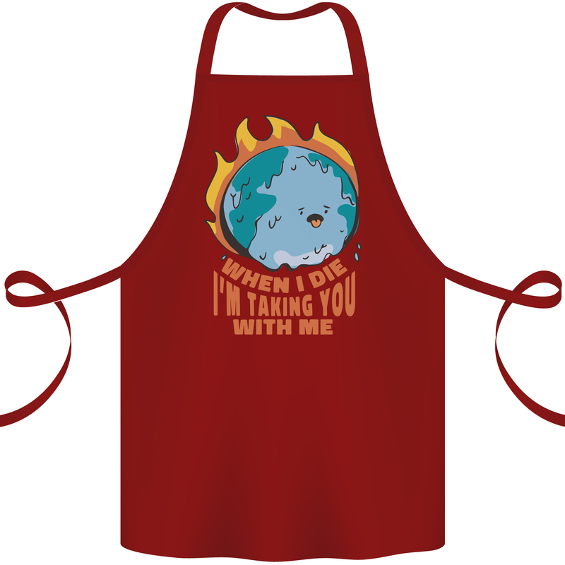 When I Die Funny Climate Change Cotton Apron 100% Organic Maroon