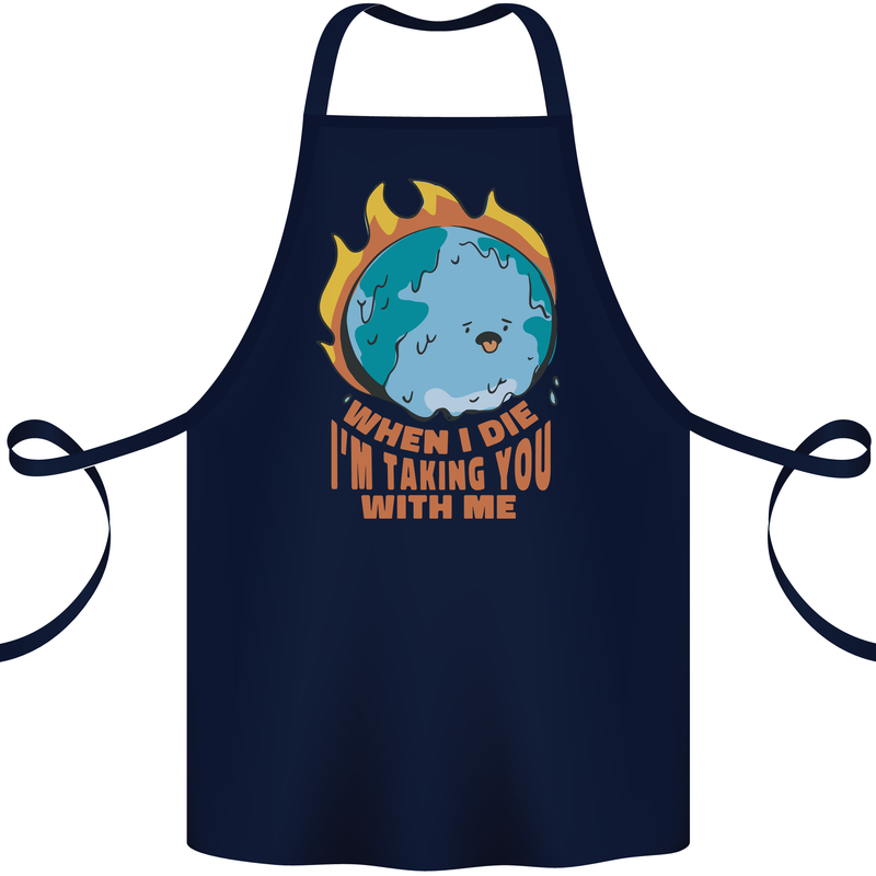 When I Die Funny Climate Change Cotton Apron 100% Organic Navy Blue
