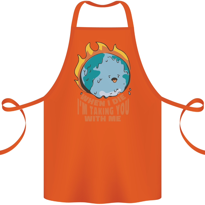 When I Die Funny Climate Change Cotton Apron 100% Organic Orange