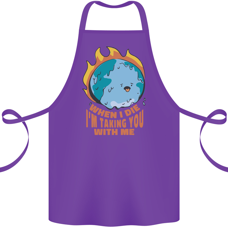 When I Die Funny Climate Change Cotton Apron 100% Organic Purple