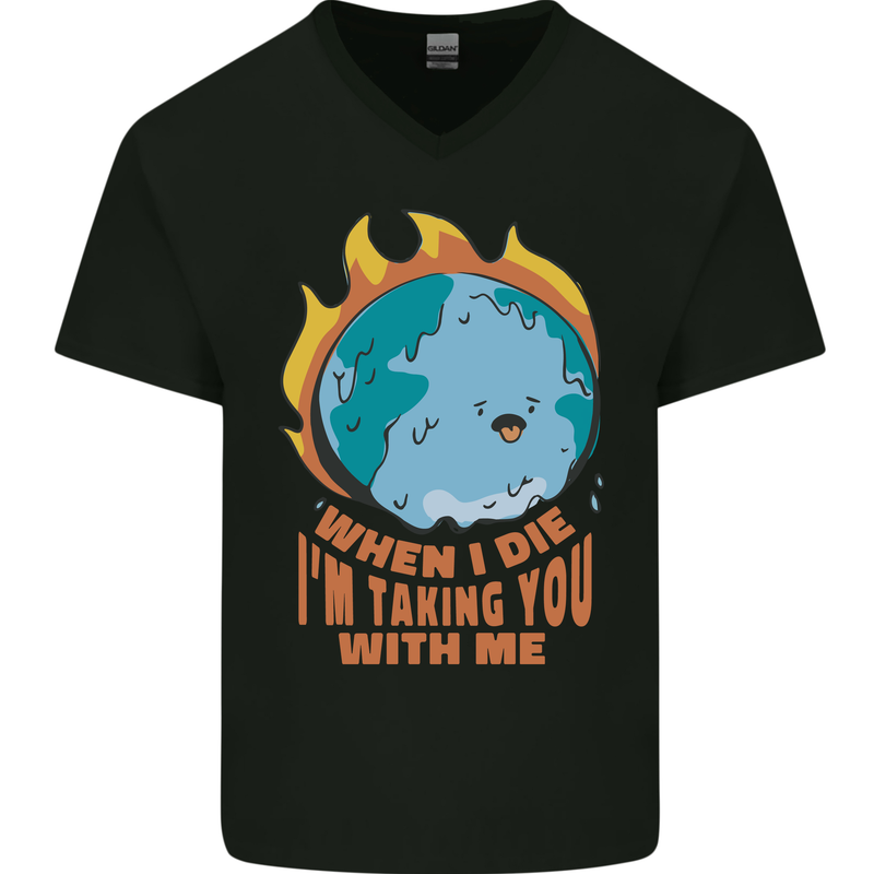 When I Die Funny Climate Change Mens V-Neck Cotton T-Shirt Black