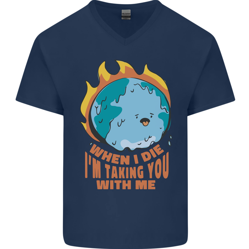 When I Die Funny Climate Change Mens V-Neck Cotton T-Shirt Navy Blue