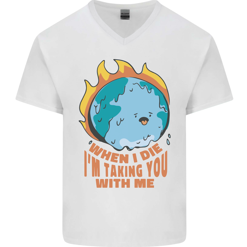 When I Die Funny Climate Change Mens V-Neck Cotton T-Shirt White