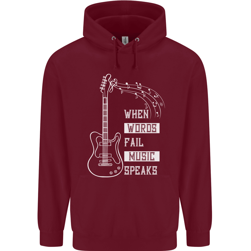 When Words Fail Music Speaks Guitar Childrens Kids Hoodie Maroon