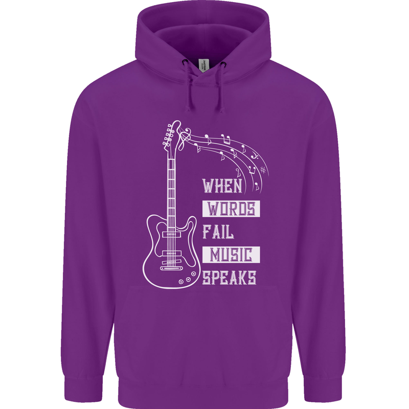 When Words Fail Music Speaks Guitar Childrens Kids Hoodie Purple