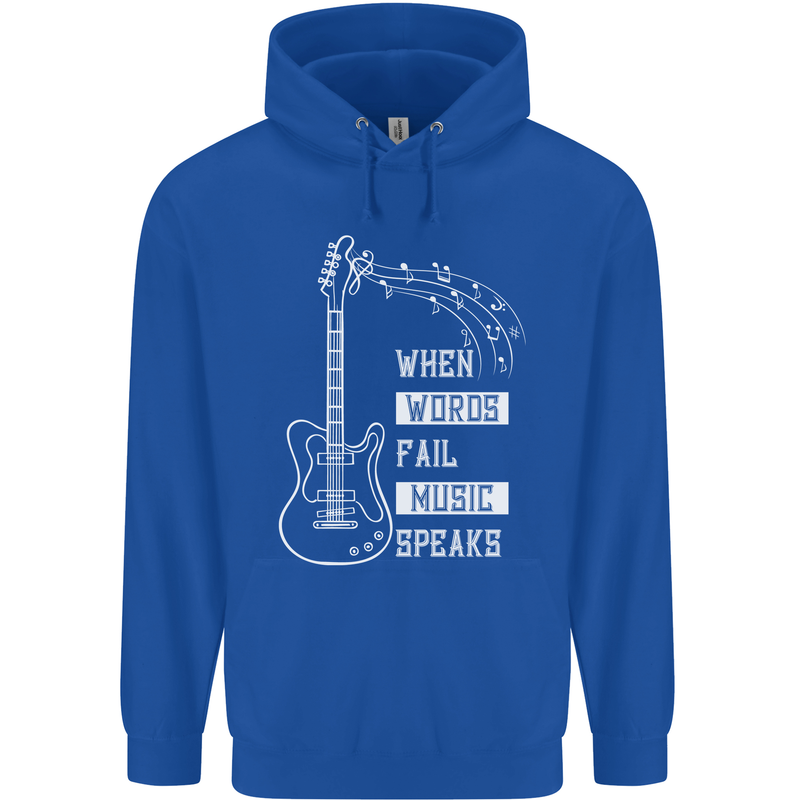 When Words Fail Music Speaks Guitar Childrens Kids Hoodie Royal Blue