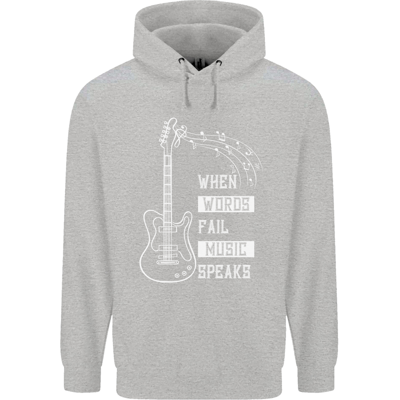 When Words Fail Music Speaks Guitar Childrens Kids Hoodie Sports Grey