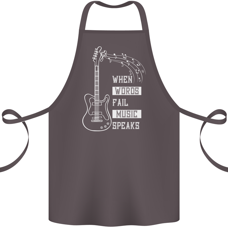 When Words Fail Music Speaks Guitar Cotton Apron 100% Organic Dark Grey