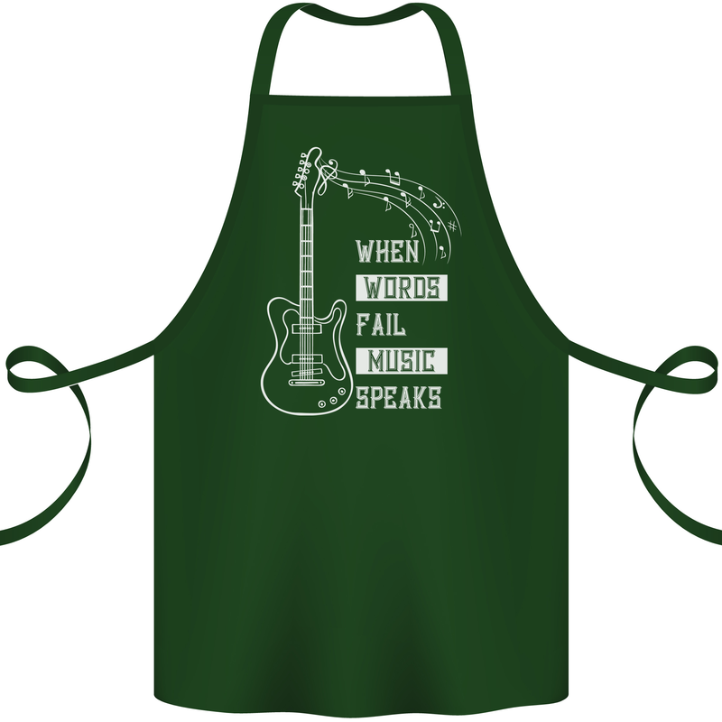 When Words Fail Music Speaks Guitar Cotton Apron 100% Organic Forest Green