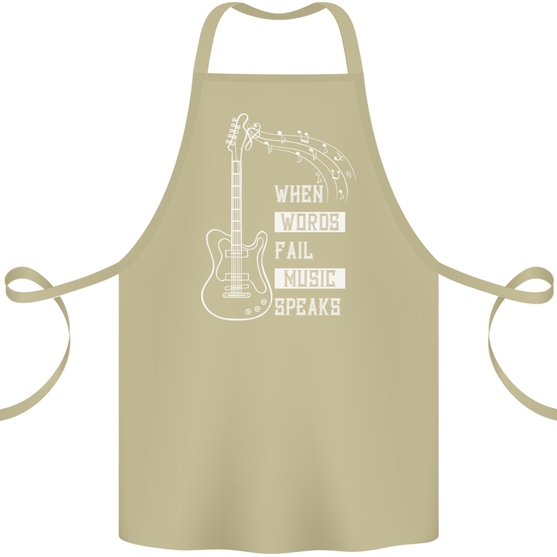 When Words Fail Music Speaks Guitar Cotton Apron 100% Organic Khaki