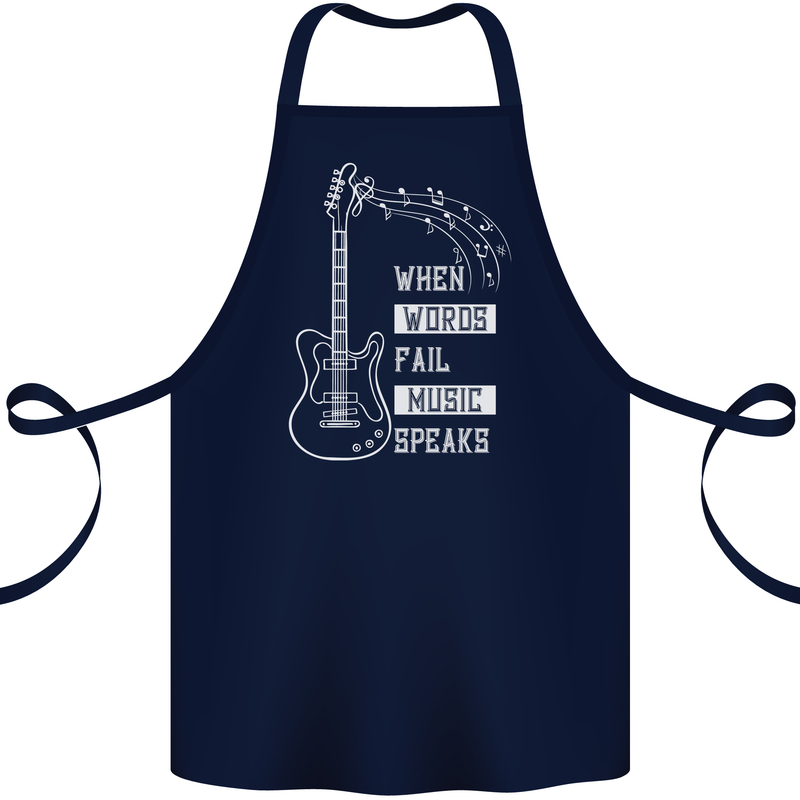 When Words Fail Music Speaks Guitar Cotton Apron 100% Organic Navy Blue