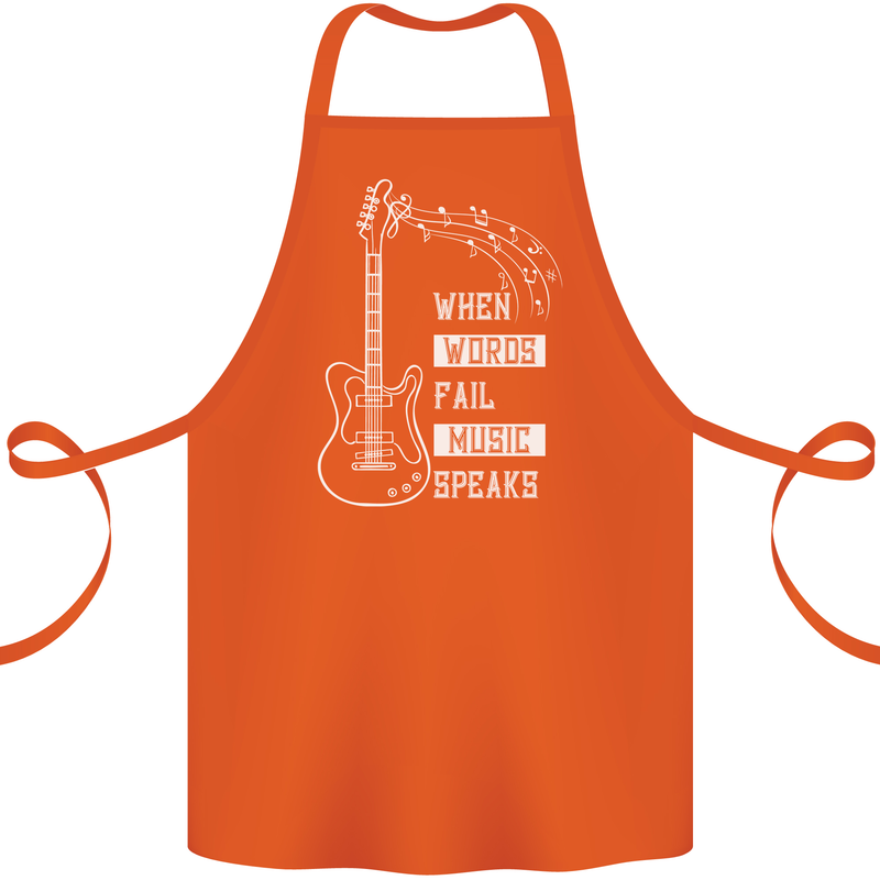 When Words Fail Music Speaks Guitar Cotton Apron 100% Organic Orange