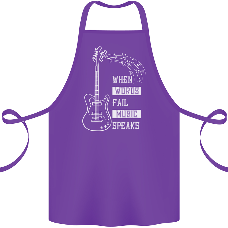 When Words Fail Music Speaks Guitar Cotton Apron 100% Organic Purple