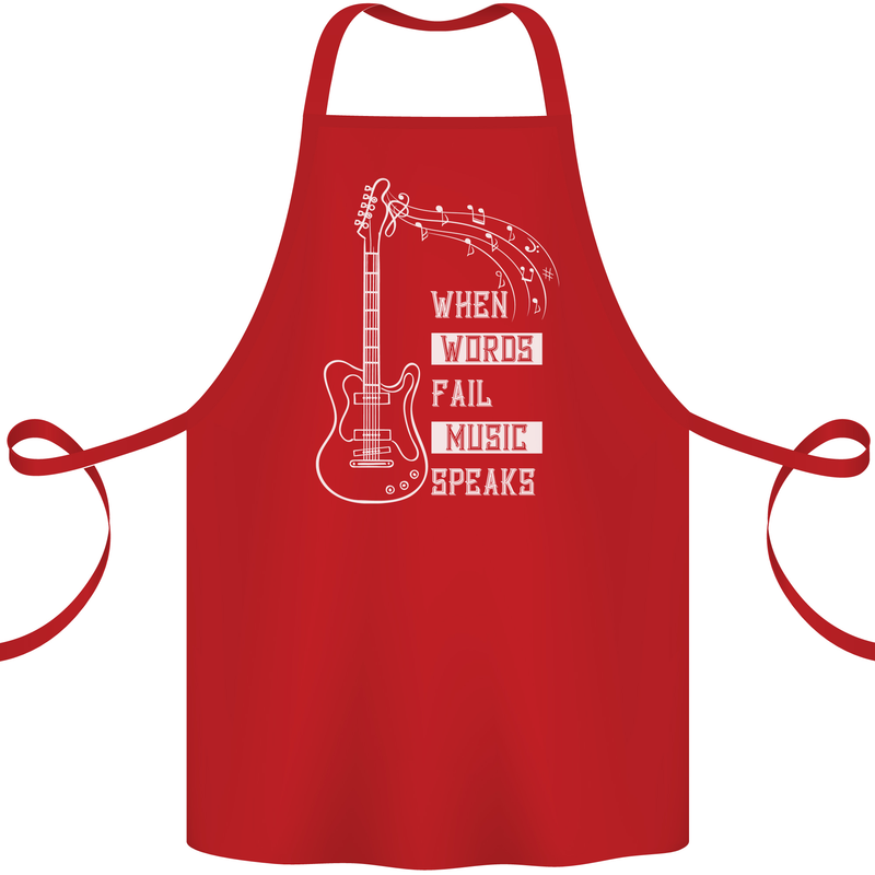 When Words Fail Music Speaks Guitar Cotton Apron 100% Organic Red