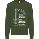 When Words Fail Music Speaks Guitar Kids Sweatshirt Jumper Forest Green