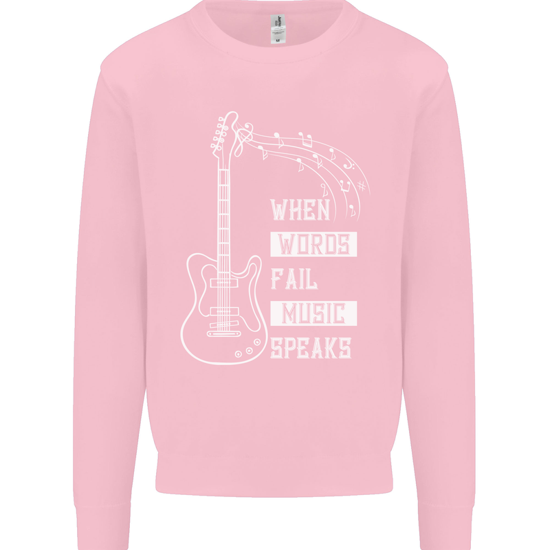 When Words Fail Music Speaks Guitar Kids Sweatshirt Jumper Light Pink