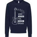 When Words Fail Music Speaks Guitar Kids Sweatshirt Jumper Navy Blue