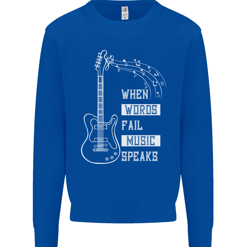 When Words Fail Music Speaks Guitar Kids Sweatshirt Jumper Royal Blue