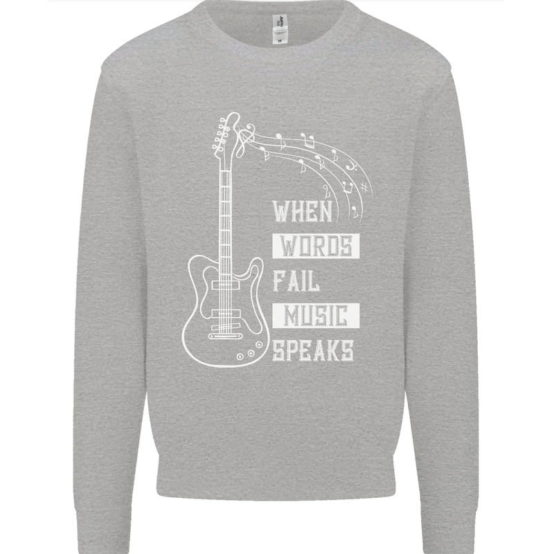 When Words Fail Music Speaks Guitar Kids Sweatshirt Jumper Sports Grey