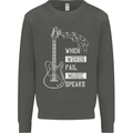 When Words Fail Music Speaks Guitar Kids Sweatshirt Jumper Storm Grey