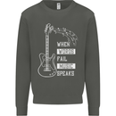 When Words Fail Music Speaks Guitar Kids Sweatshirt Jumper Storm Grey