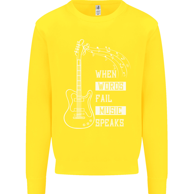 When Words Fail Music Speaks Guitar Kids Sweatshirt Jumper Yellow